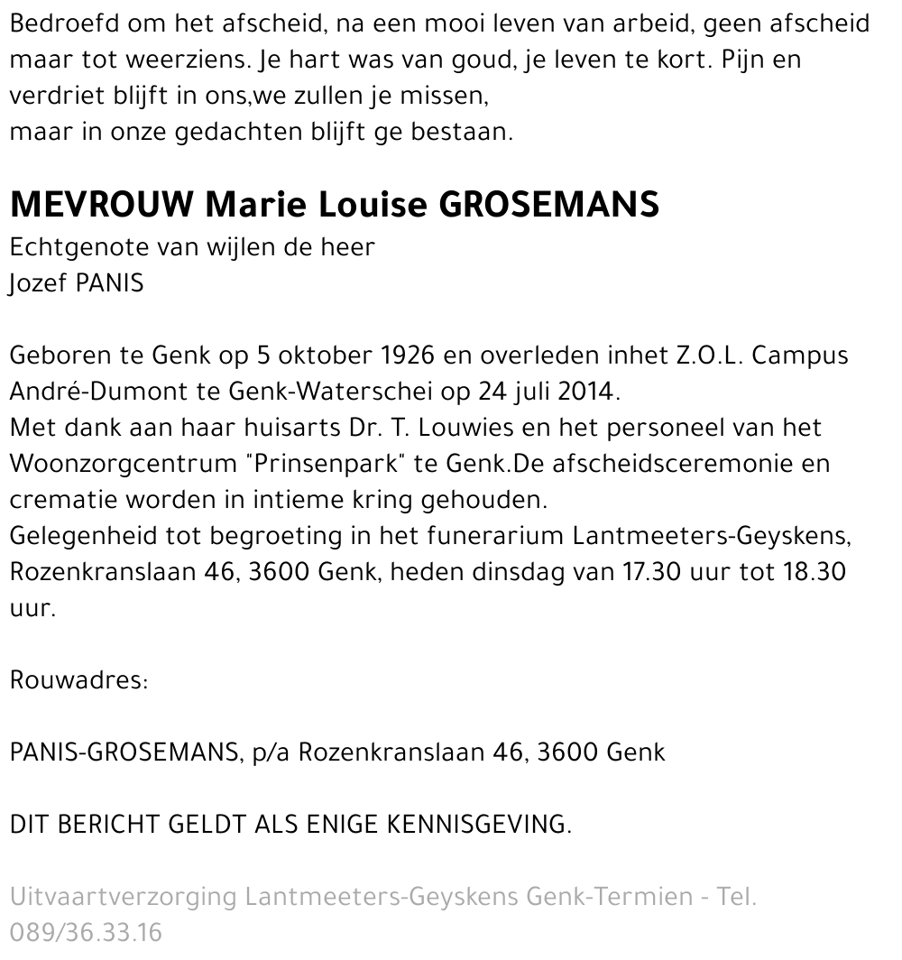 Marie Louise GROSEMANS