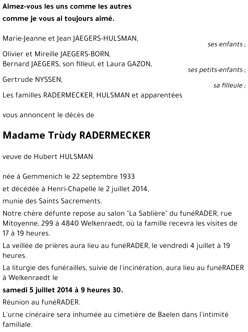 RADERMECKER Trùdy