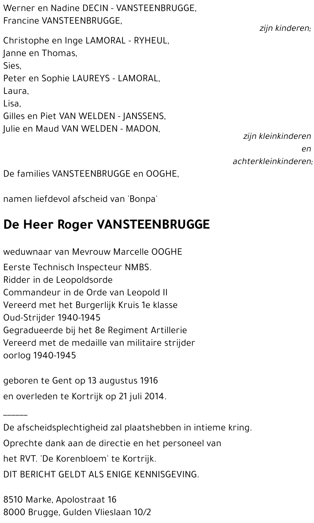 Roger VANSTEENBRUGGE