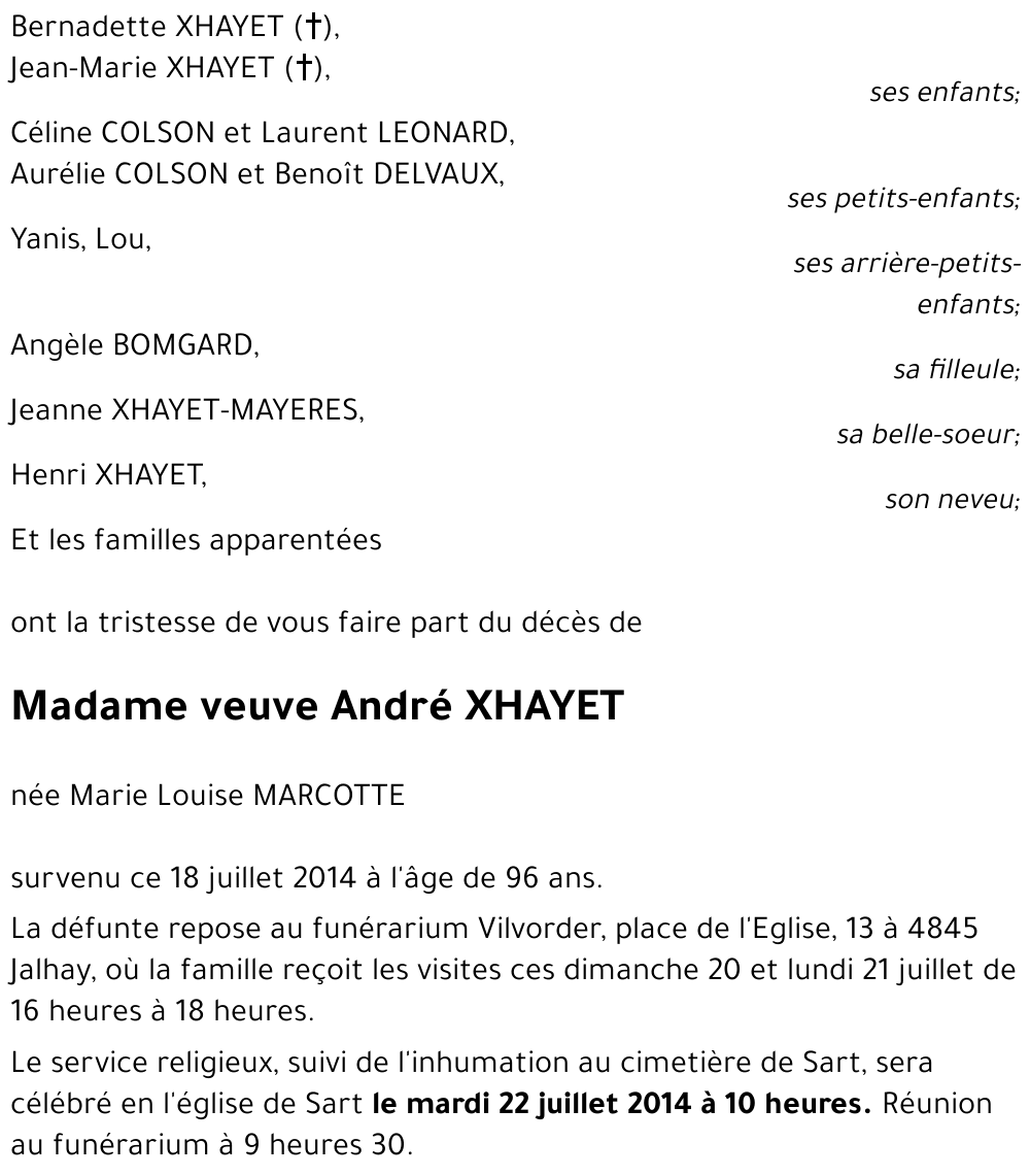 veuve André XHAYET