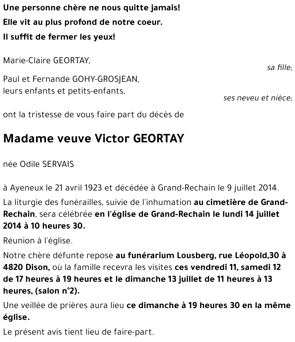 veuve Victor GEORTAY