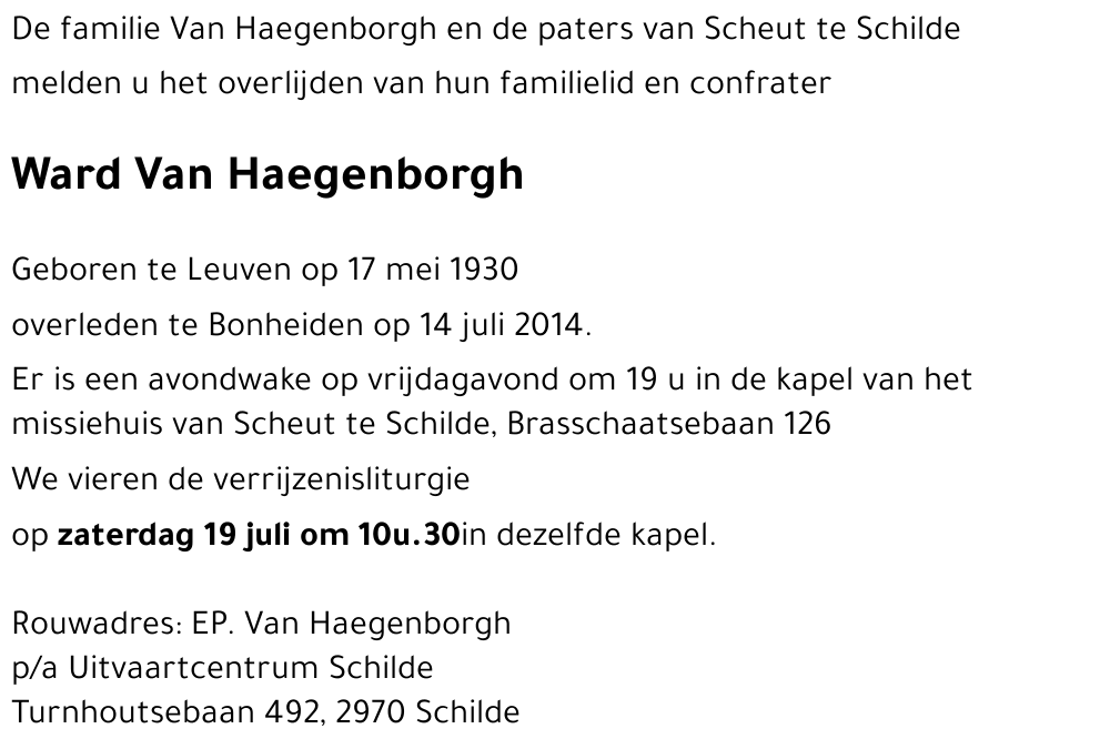 Ward Van Haegenborgh