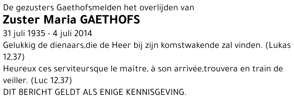 Zuster Maria Gaethofs