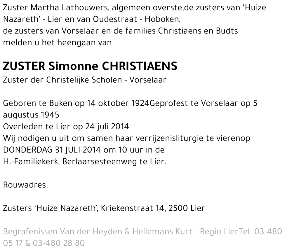 Zuster Simonne Christiaens