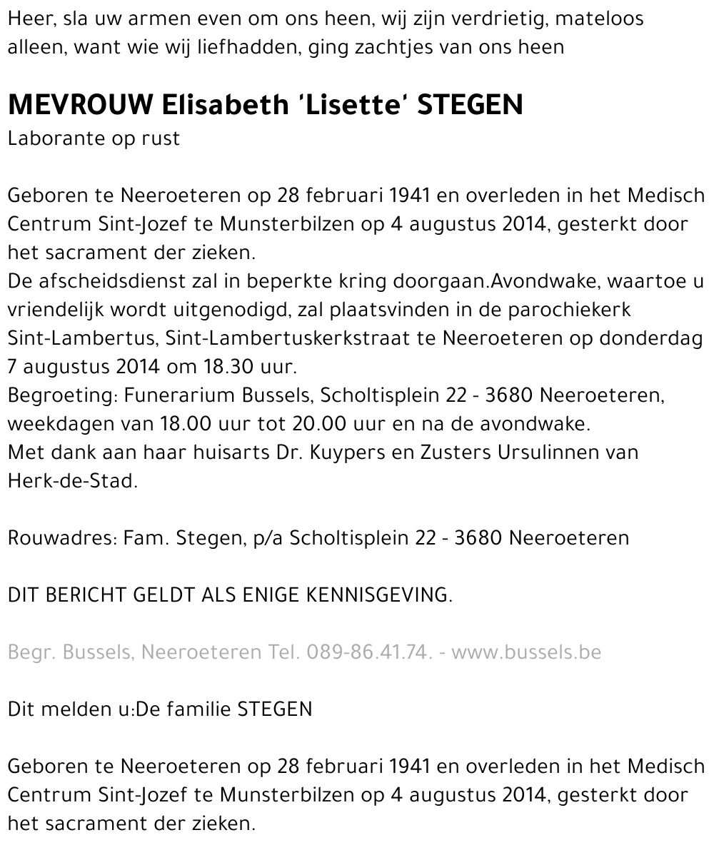 Elisabeth 'Lisette' STEGEN