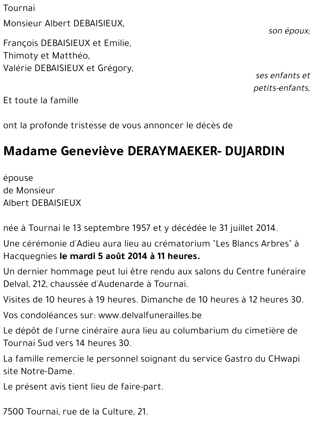 Geneviève DERAYMAEKER - DUJARDIN