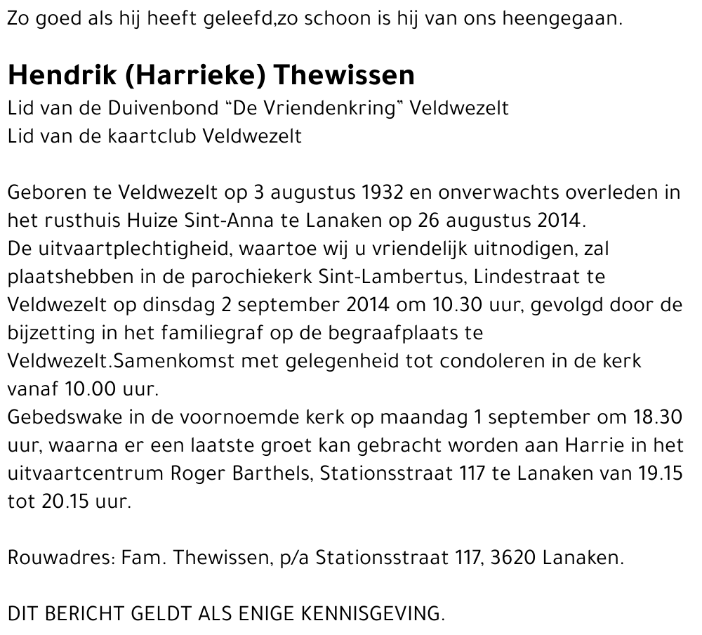 Hendrik (Harrieke) Thewissen