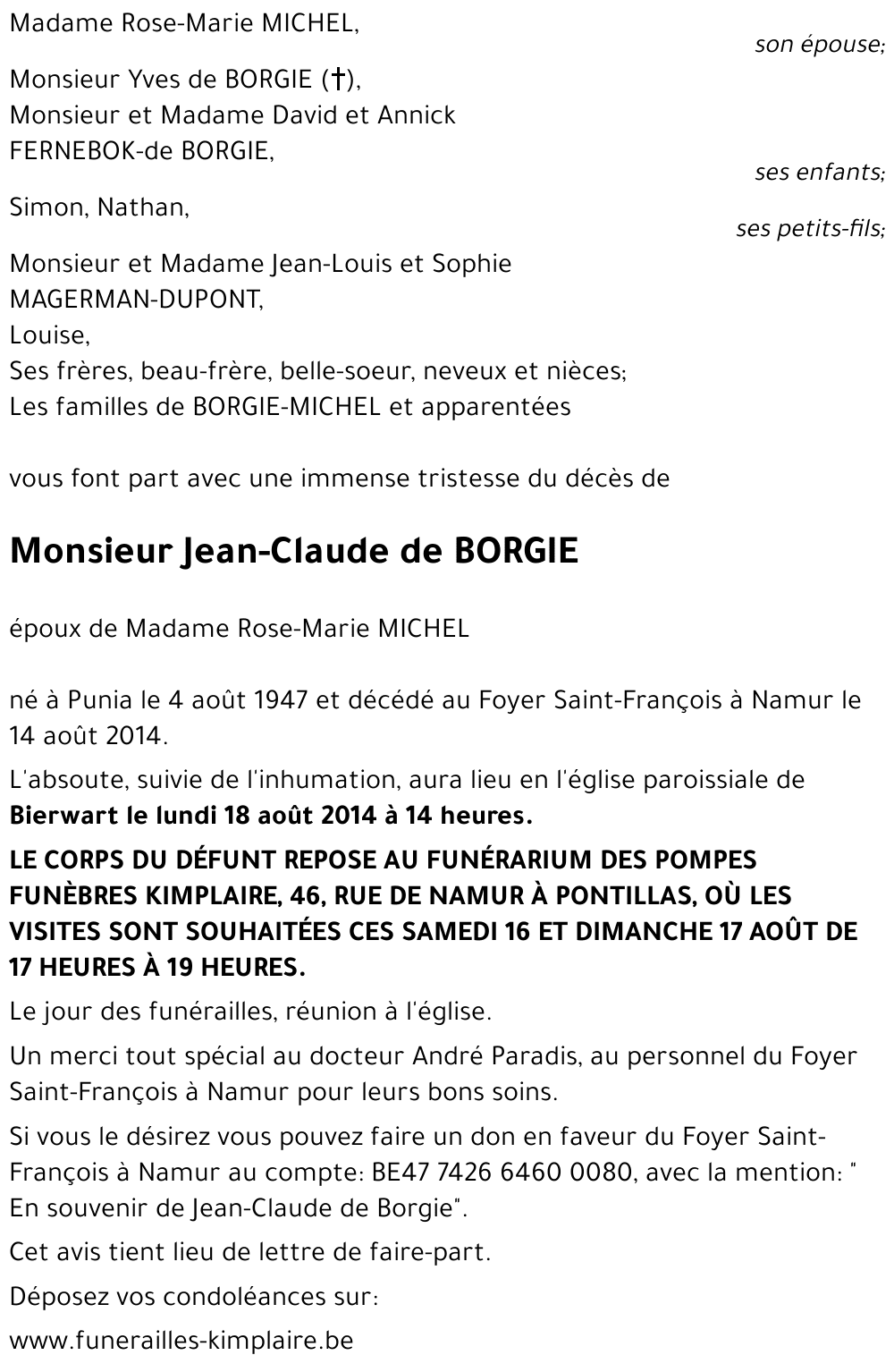 Jean-Claude de BORGIE