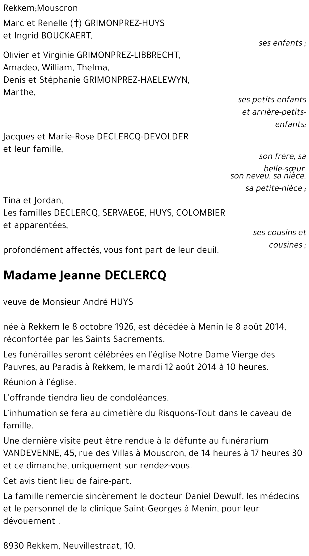 Jeanne DECLERCQ