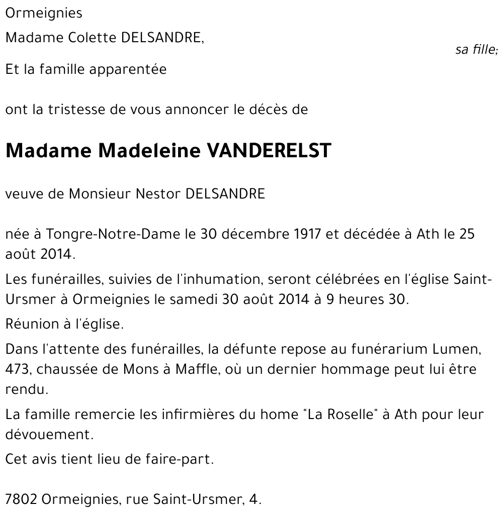 Madeleine VANDERELST