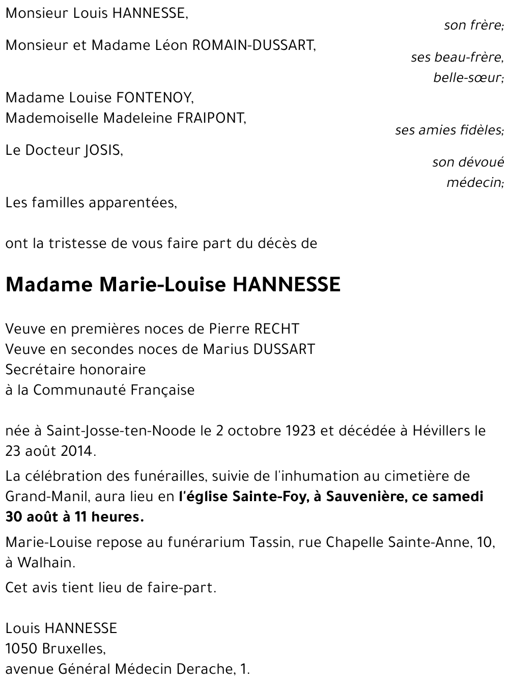 Marie-Louise HANNESSE