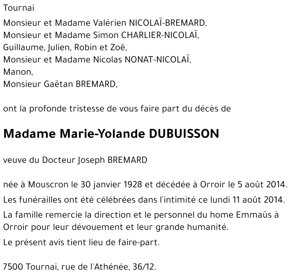 Marie-Yolande DUBUISSON