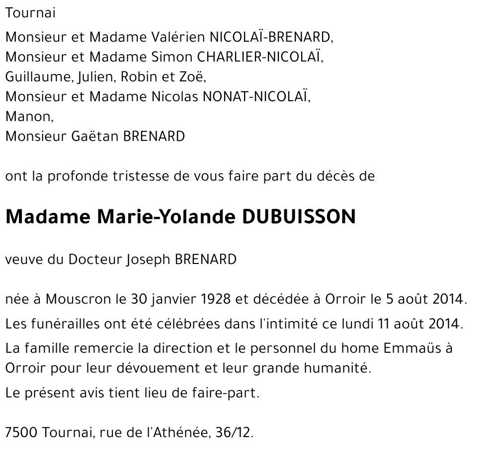 Marie-Yolande DUBUISSON