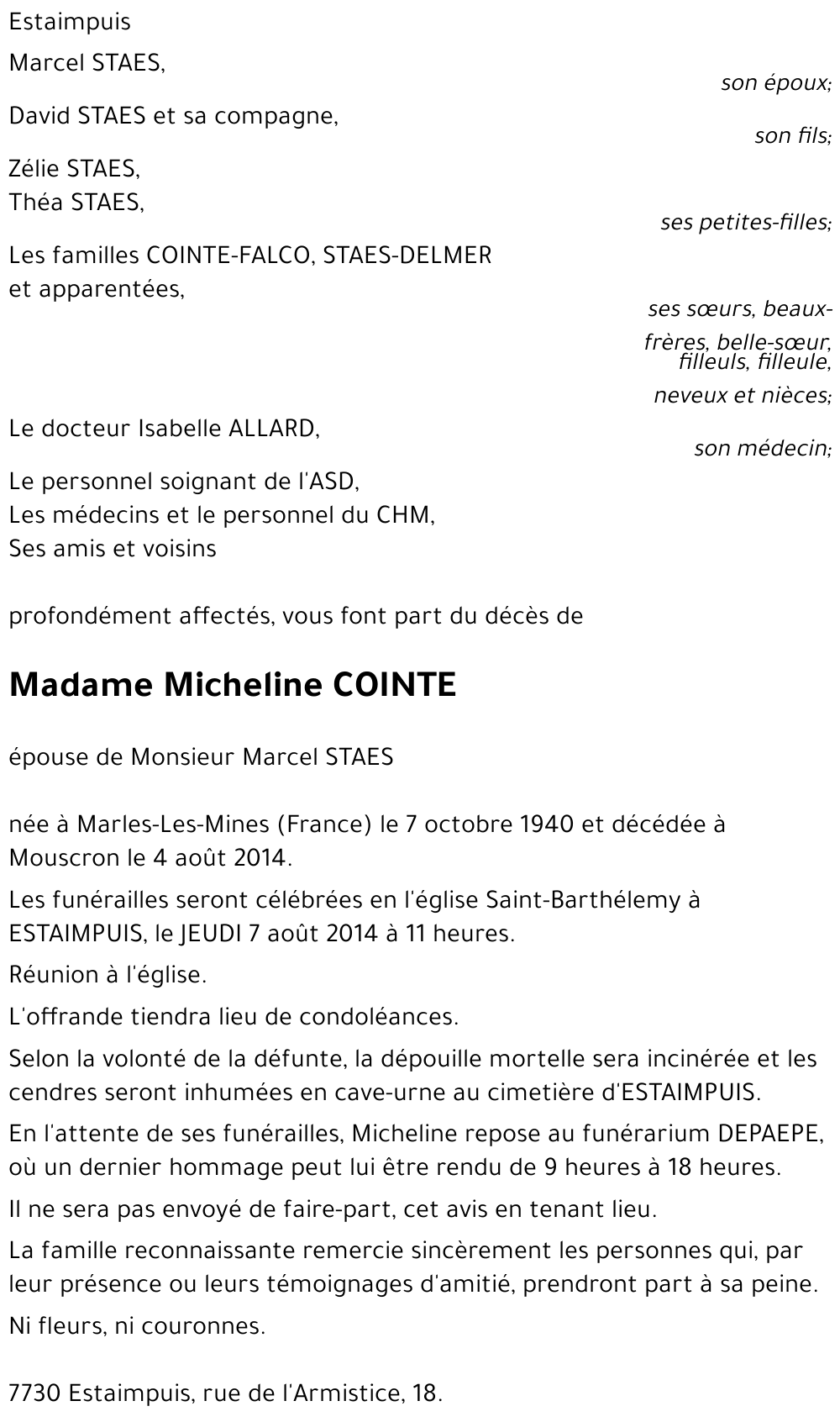 Micheline COINTE