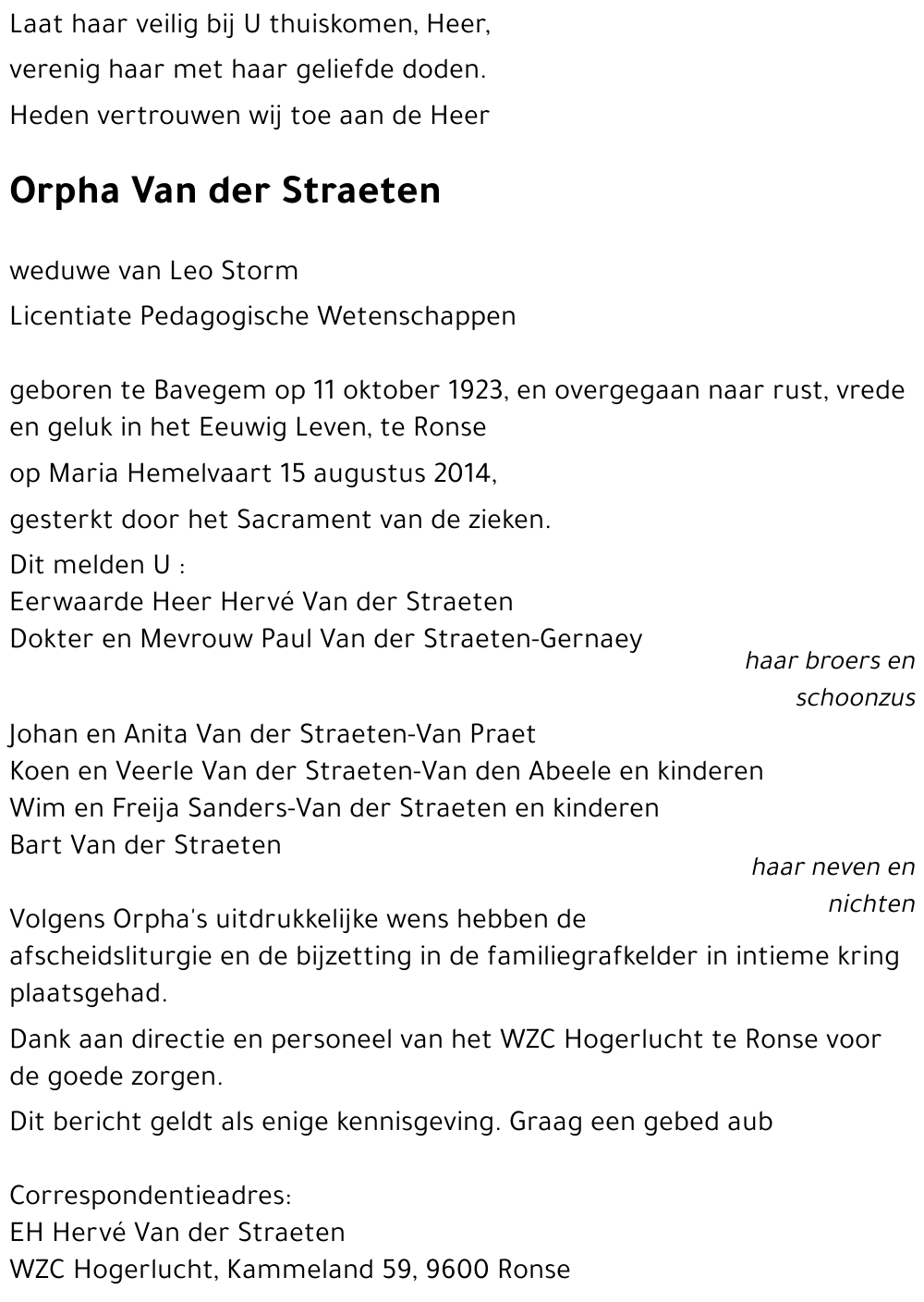 Orpha Van der Straeten