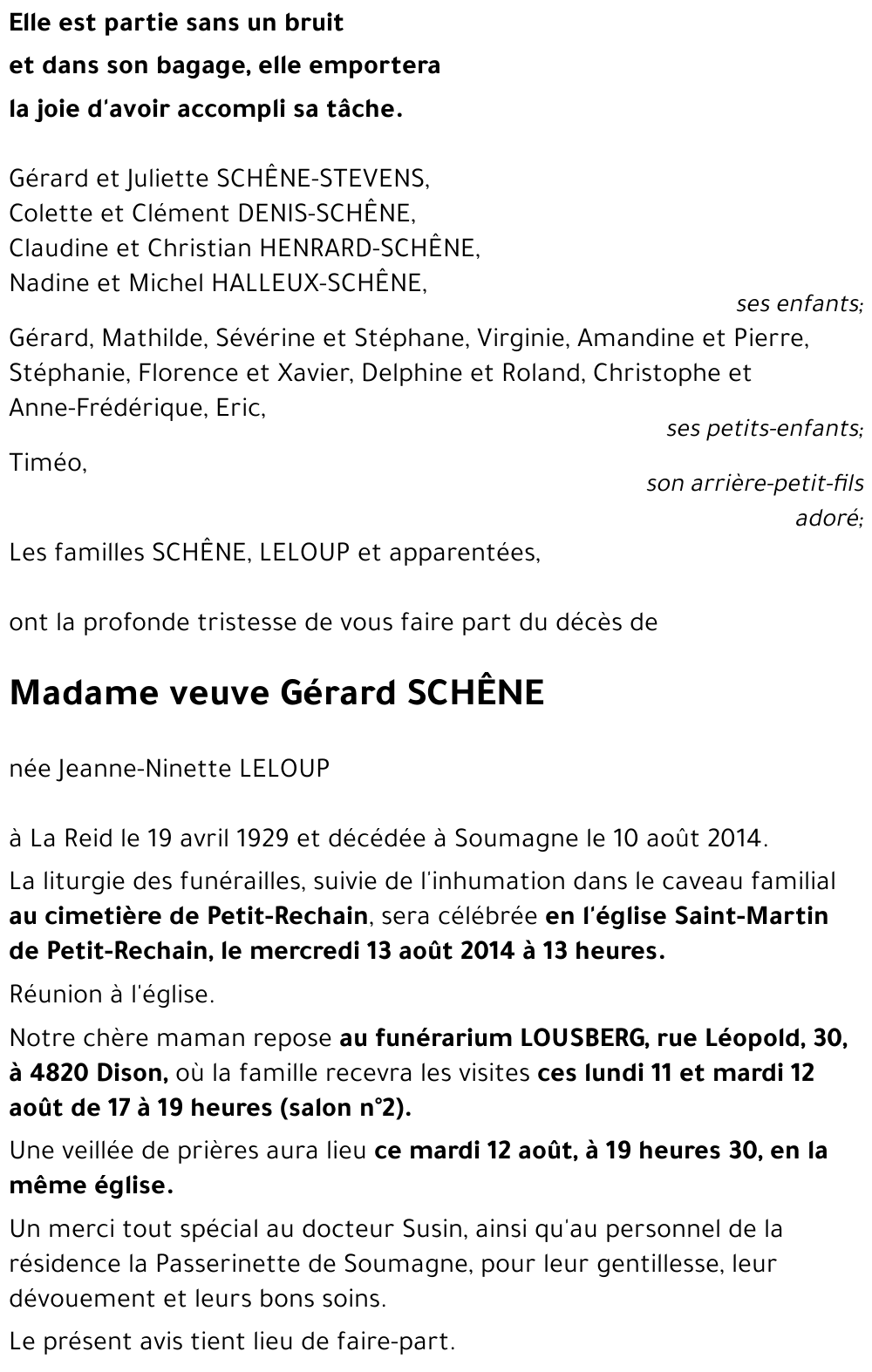 veuve Gérard SCHÊNE