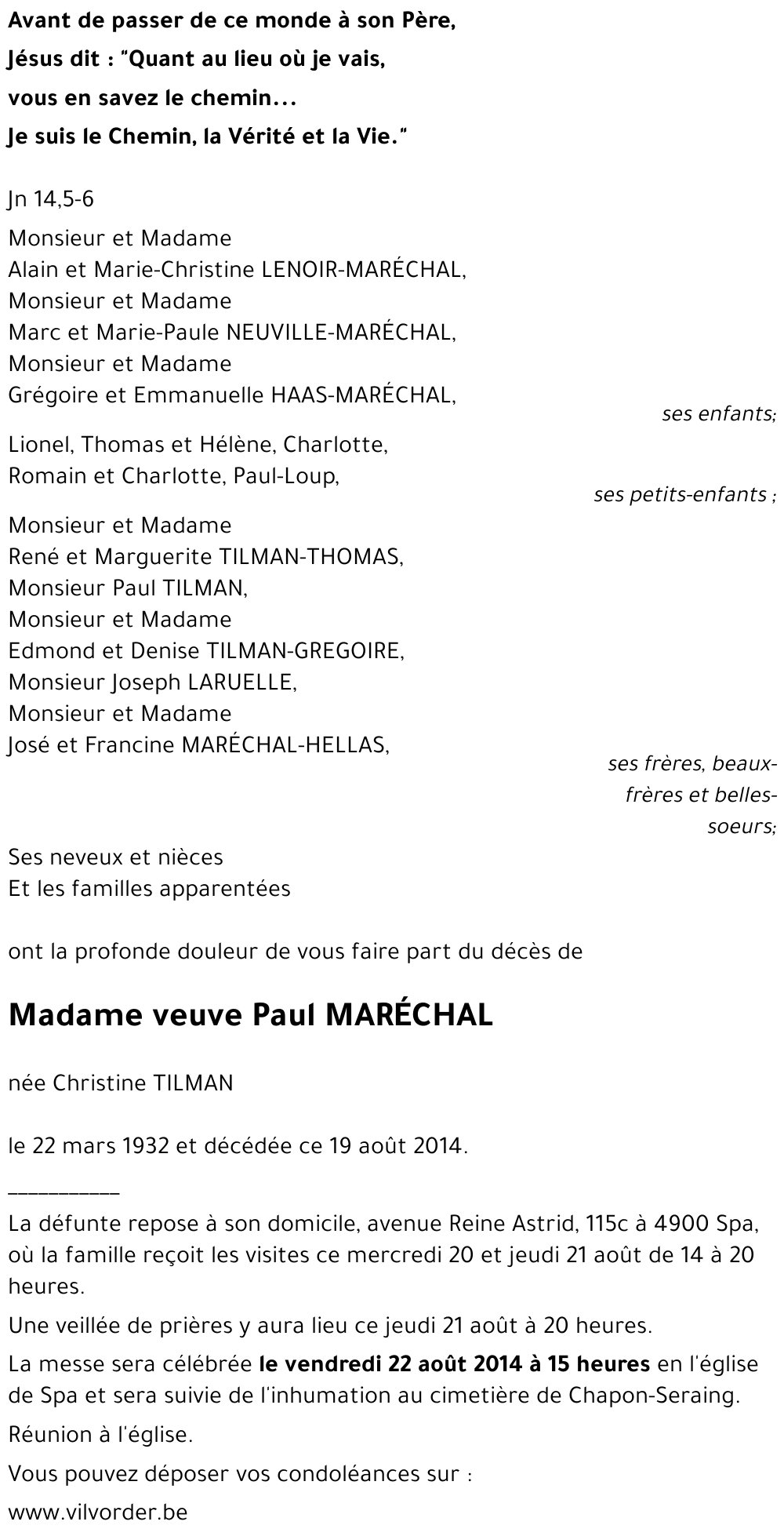 veuve Paul MARECHAL