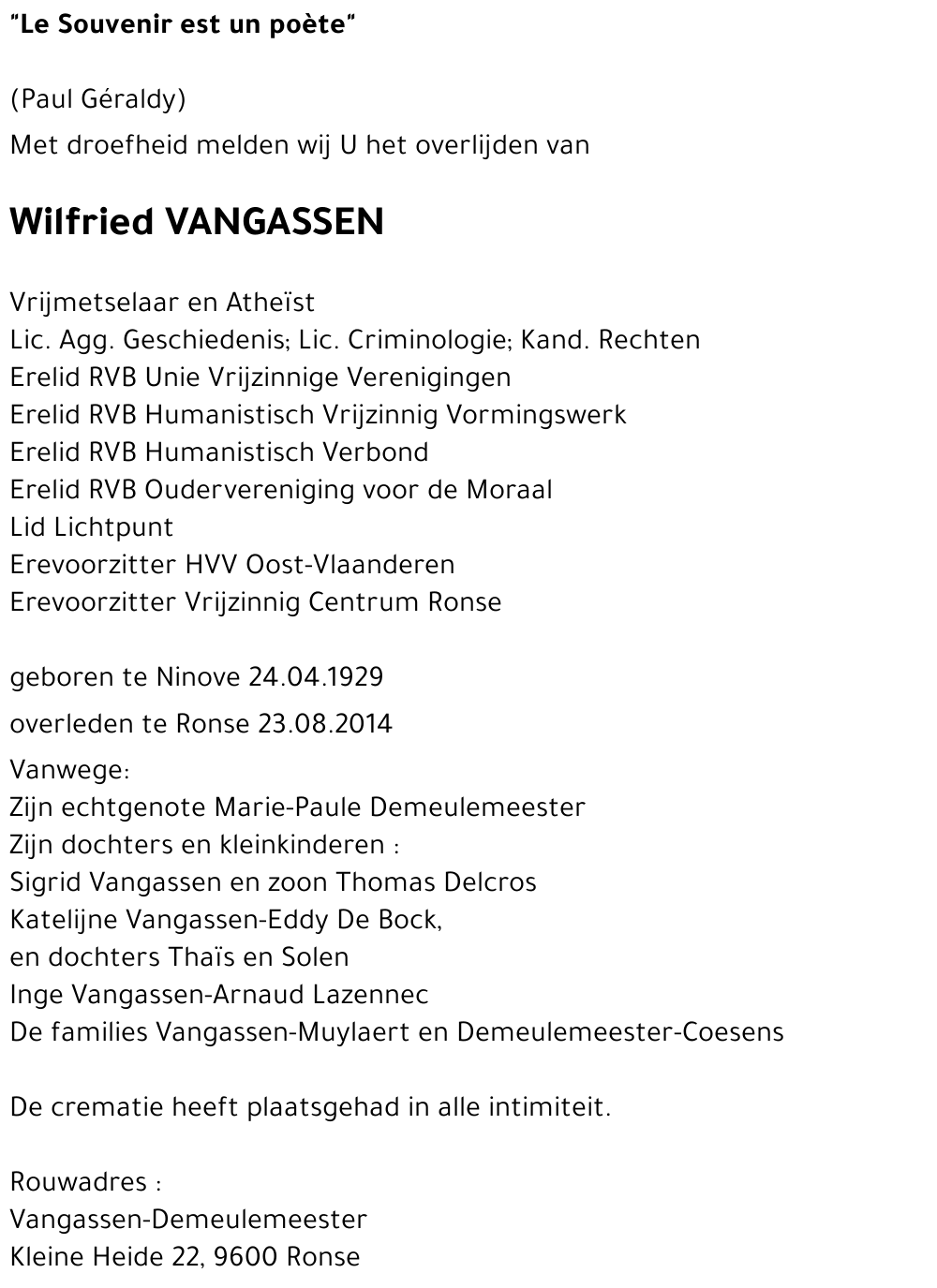 Wilfried VANGASSEN