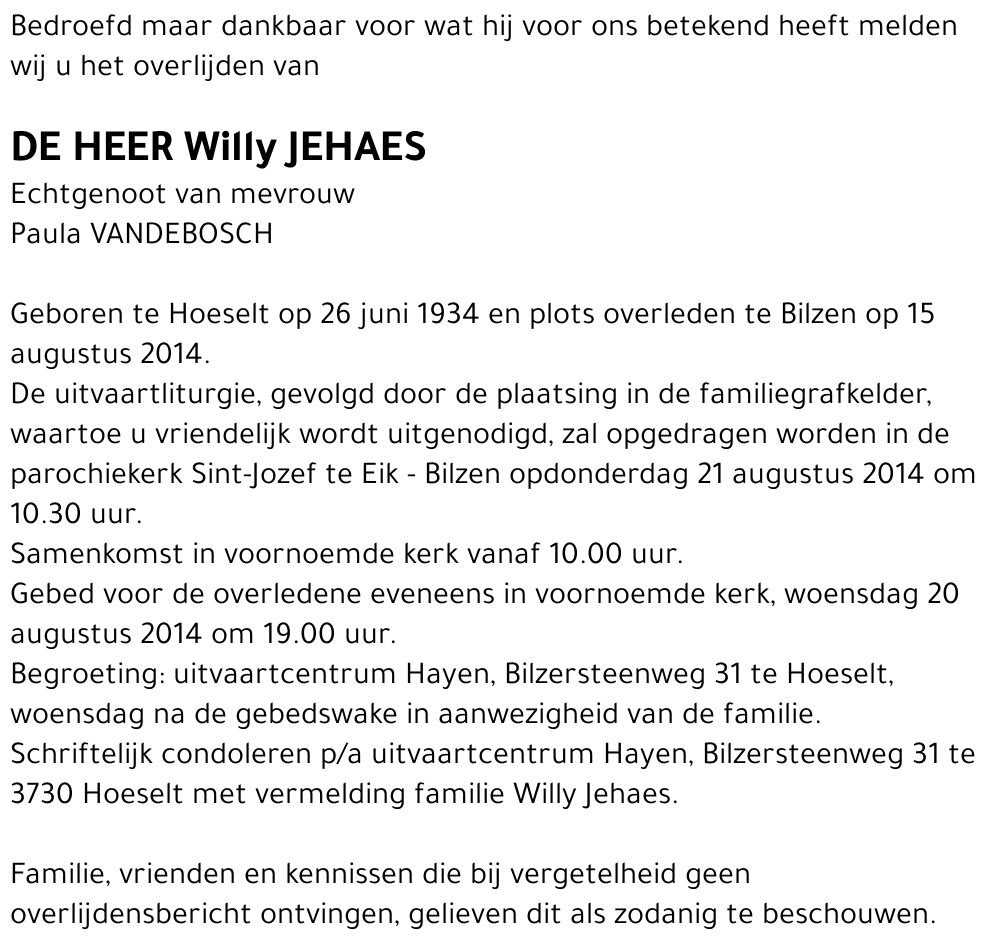Willy JEHAES