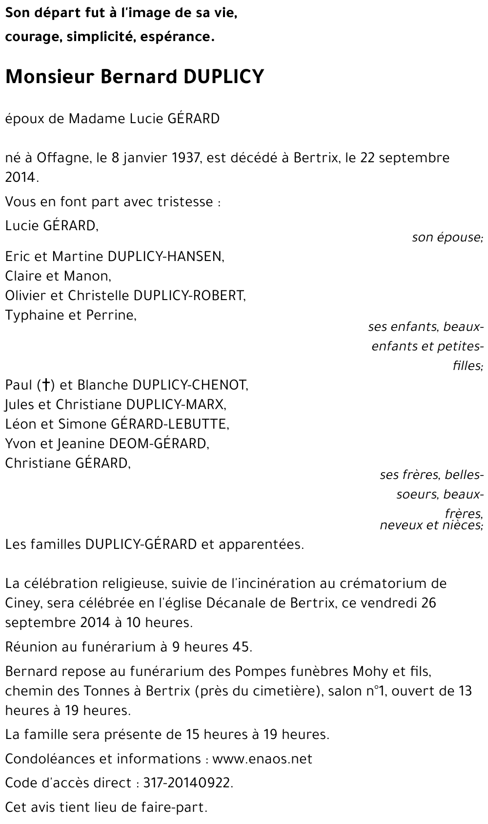 Bernard DUPLICY