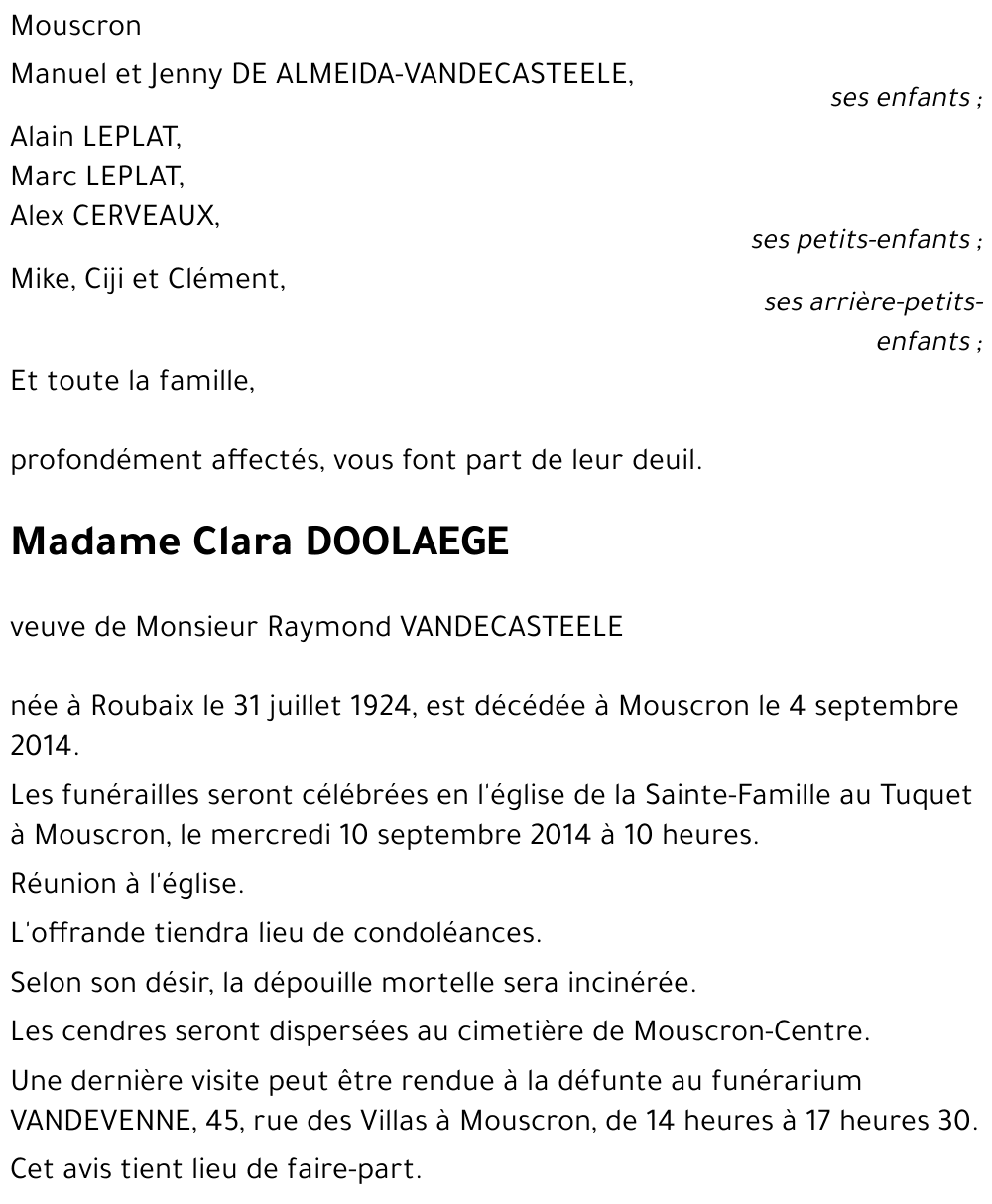 Clara DOOLAEGE