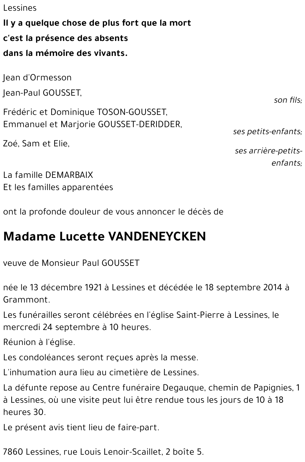 Lucette VANDENEYCKEN