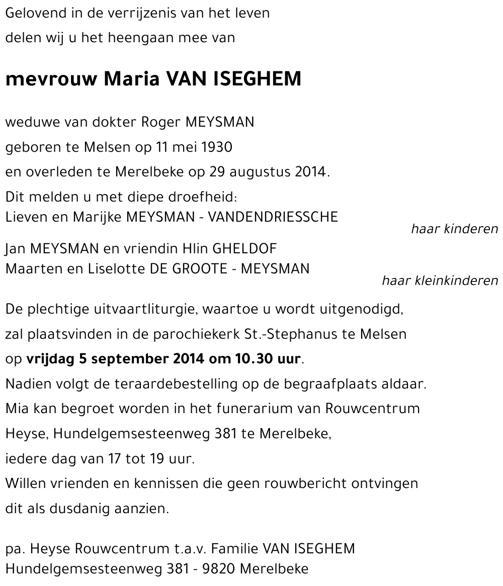 Maria VAN ISEGHEM