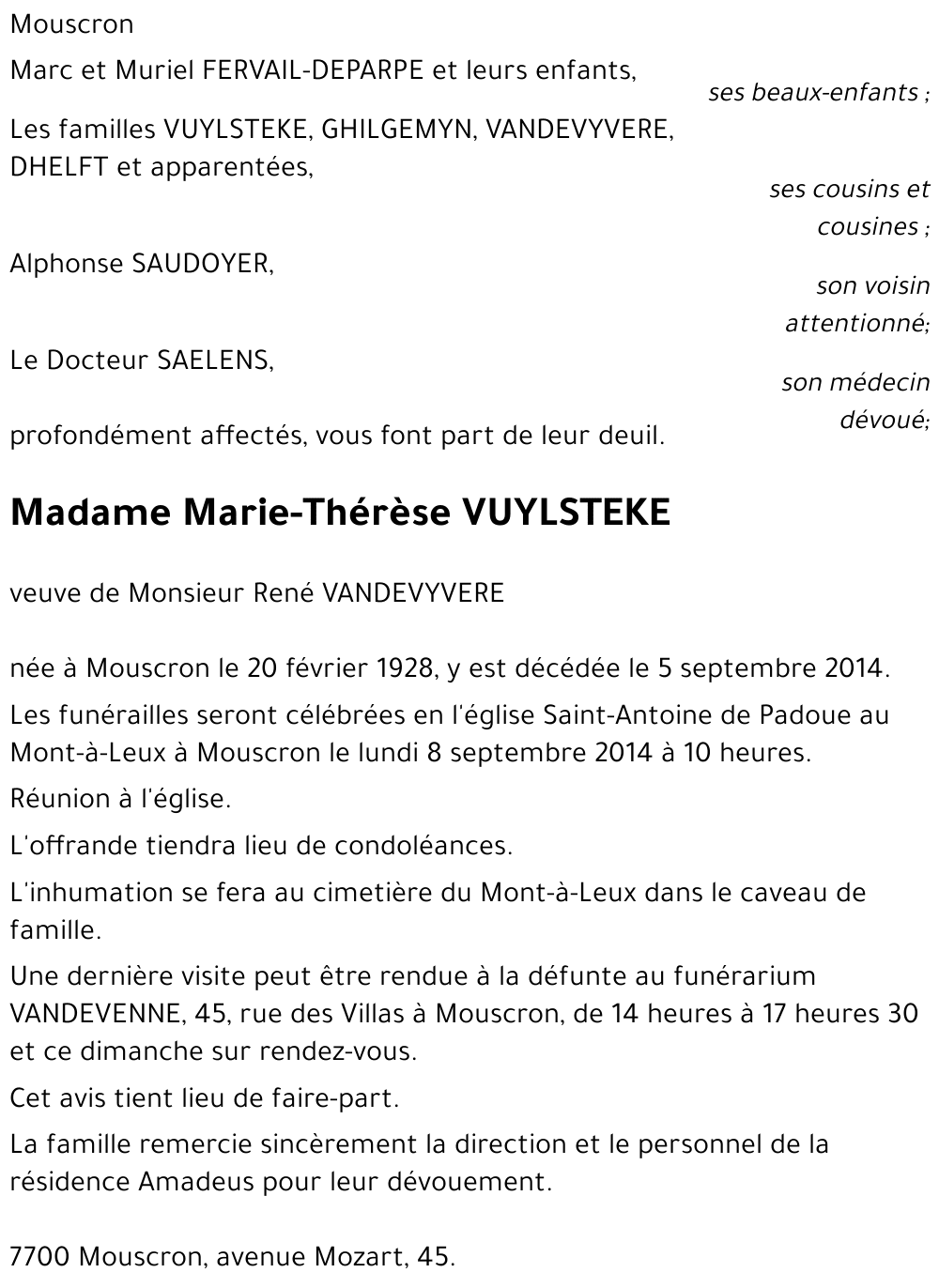 Marie-Thérèse VUYLSTEKE