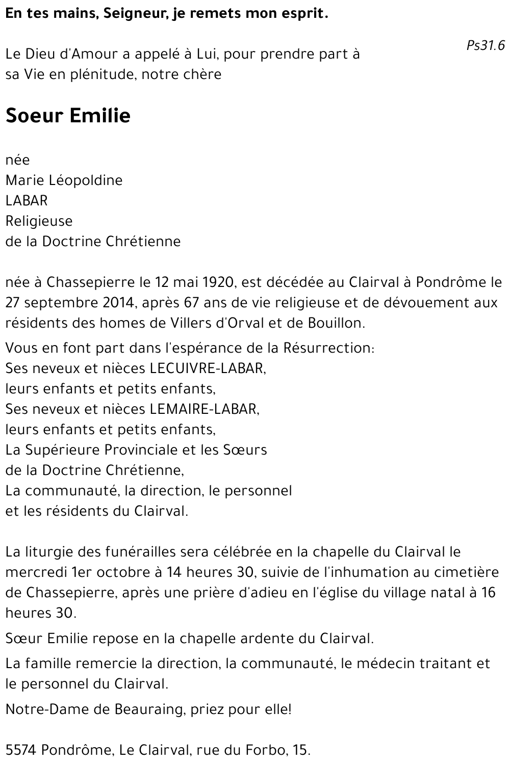 née Marie Léopoldine LABAR