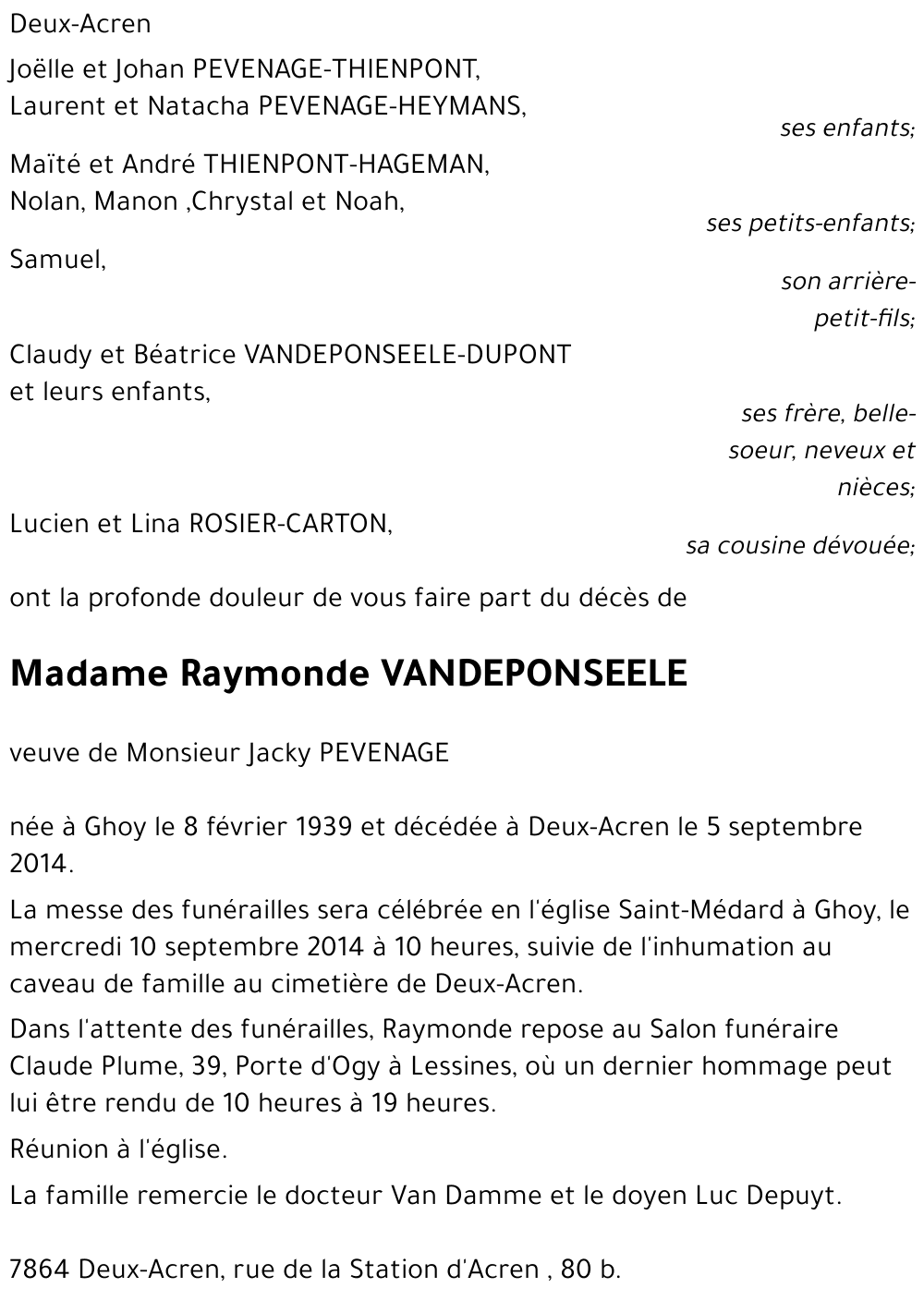 Raymonde VANDEPONSEELE