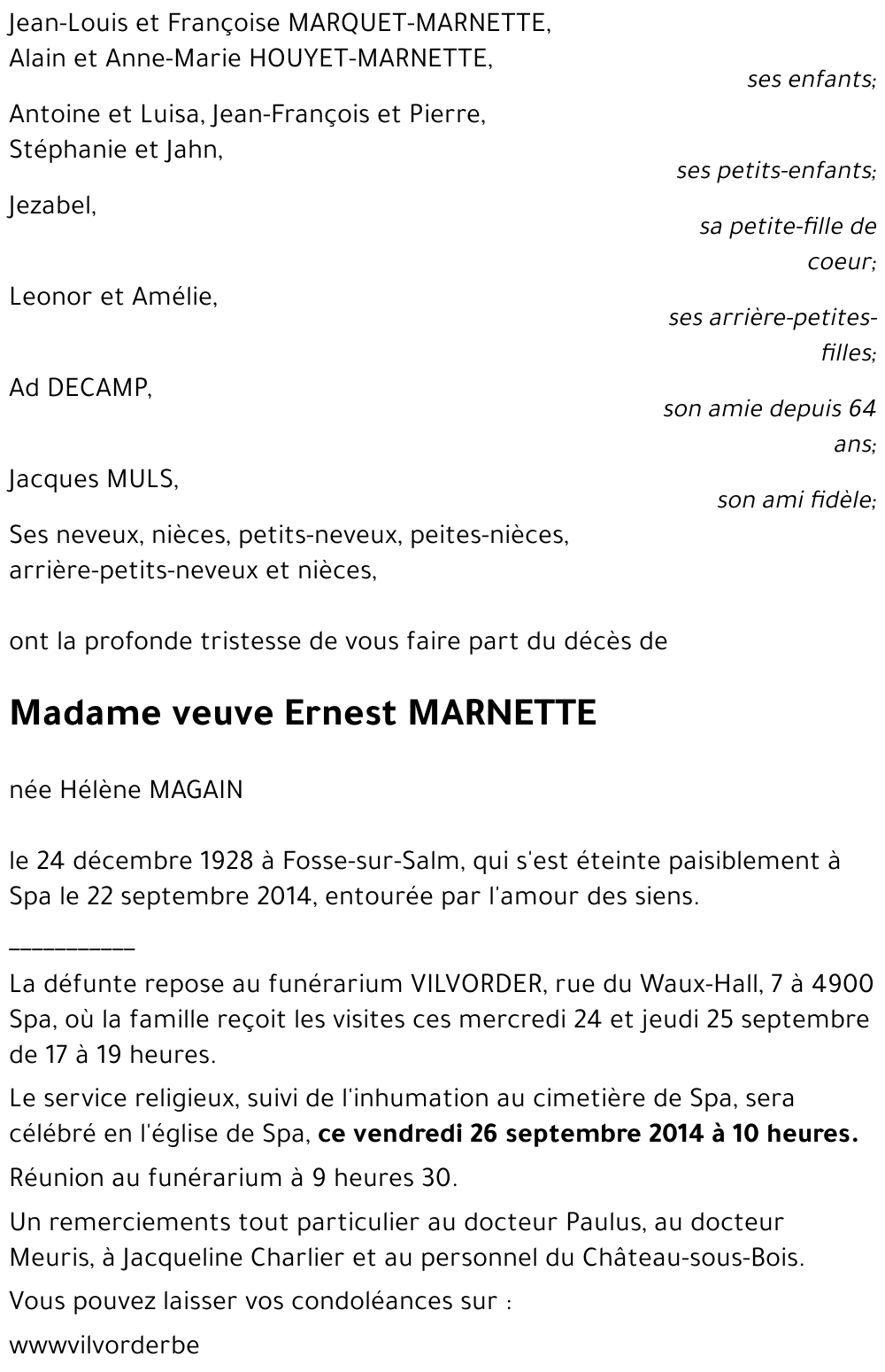 veuve Ernest MARNETTE