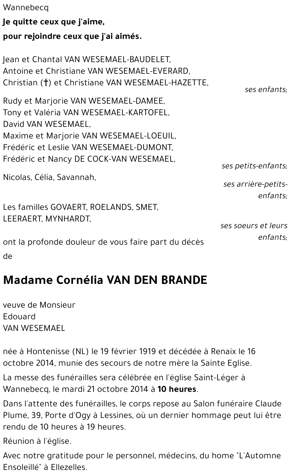 Cornélia VAN DEN BRANDE