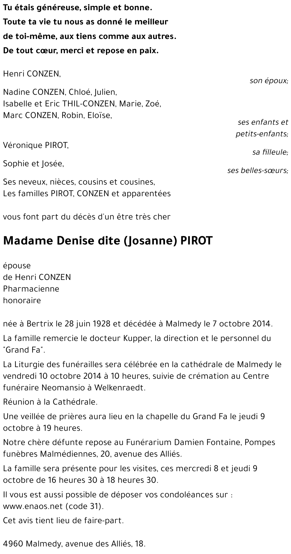 Denise (dite Josanne) PIROT