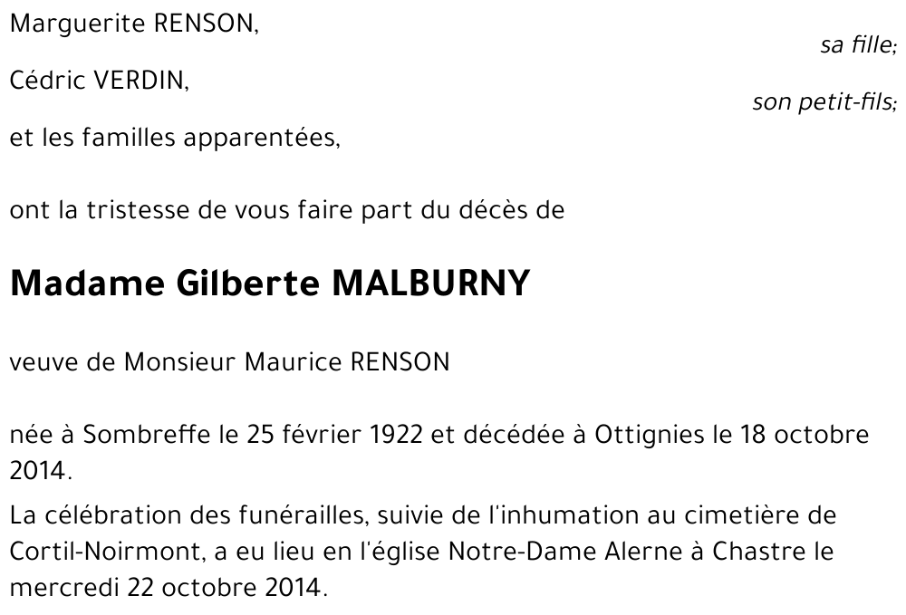 Gilberte MALBURNY