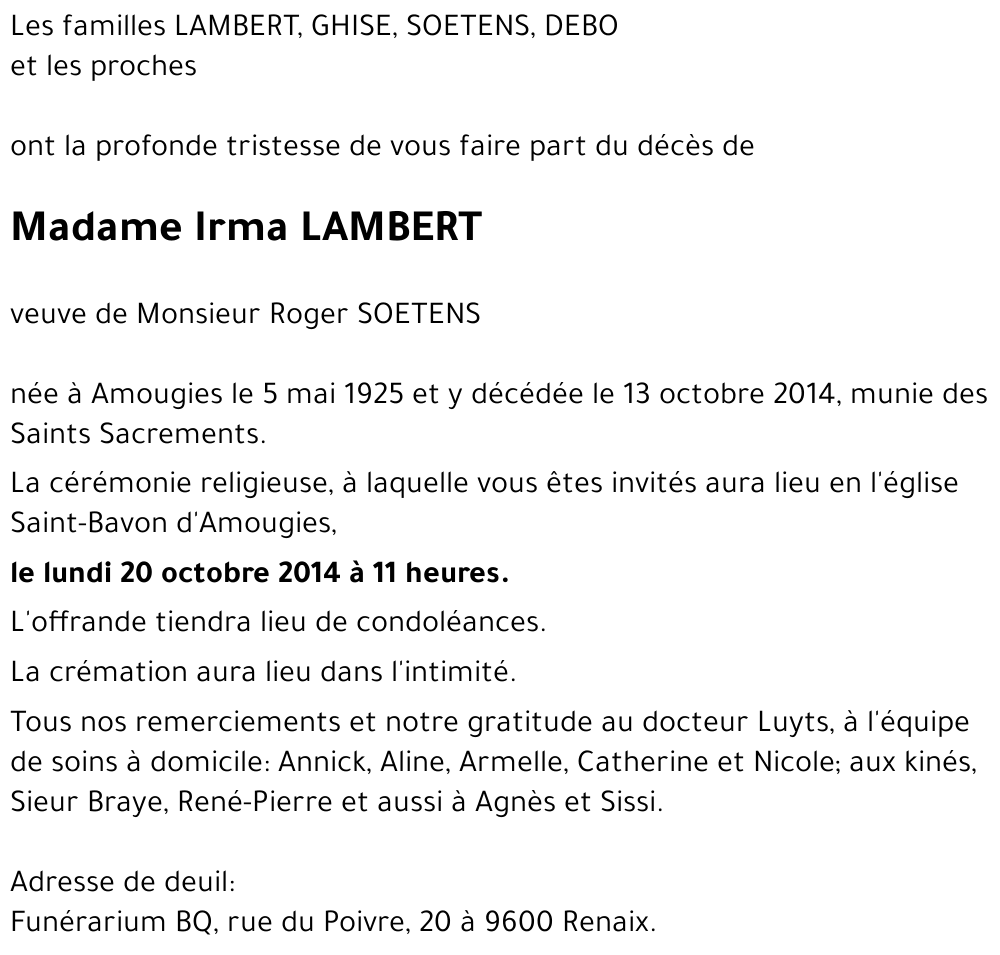 Irma LAMBERT