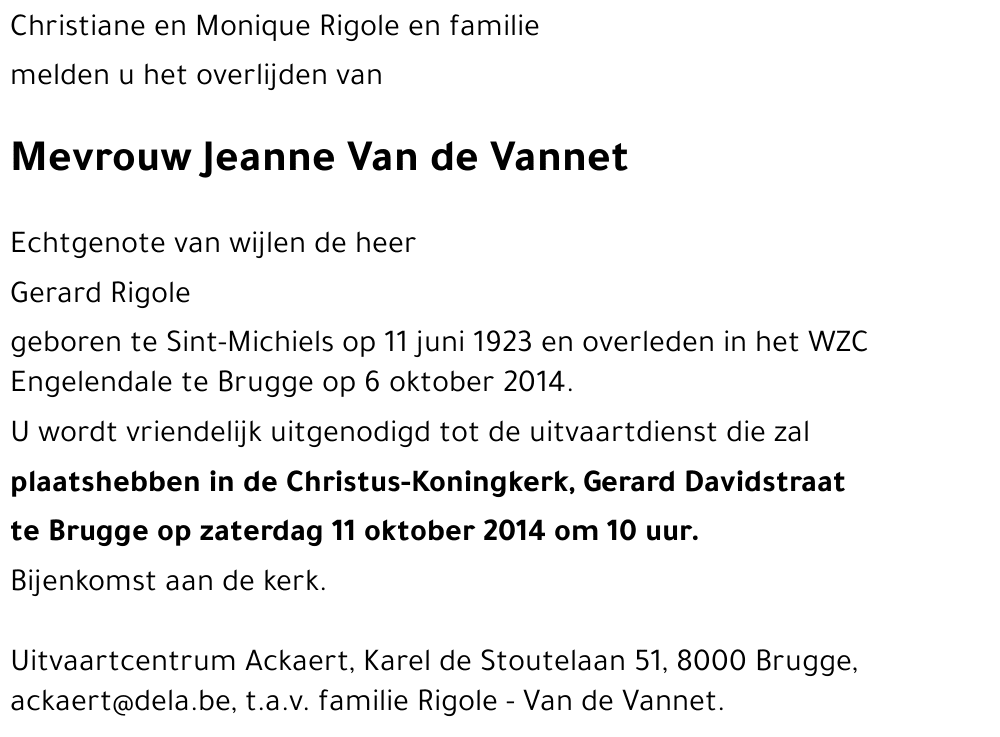 Jeanne Van de Vannet