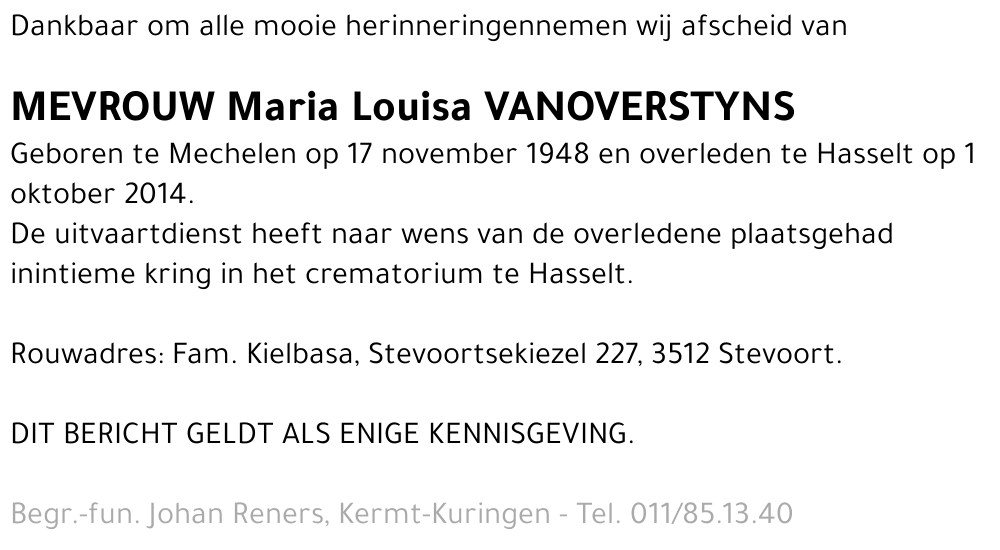 Maria Louisa VANOVERSTYNS