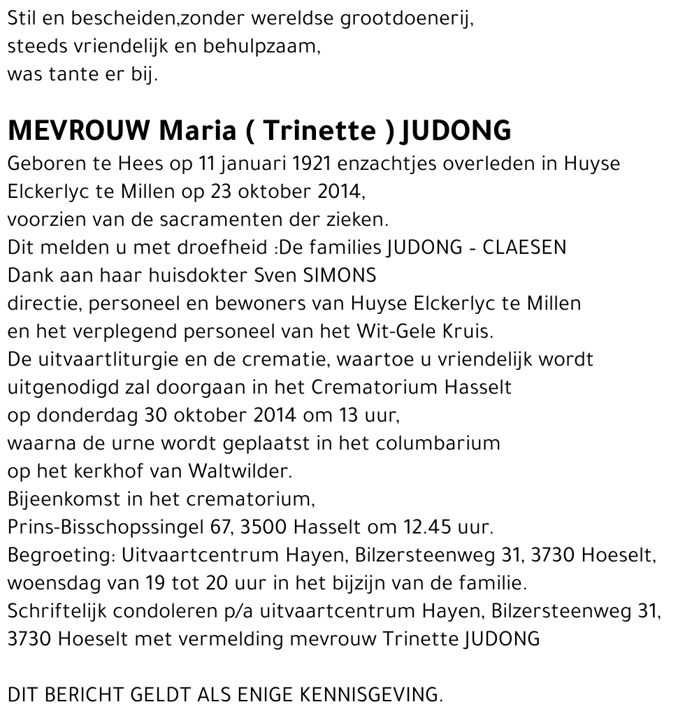 Maria ( Trinette ) JUDONG