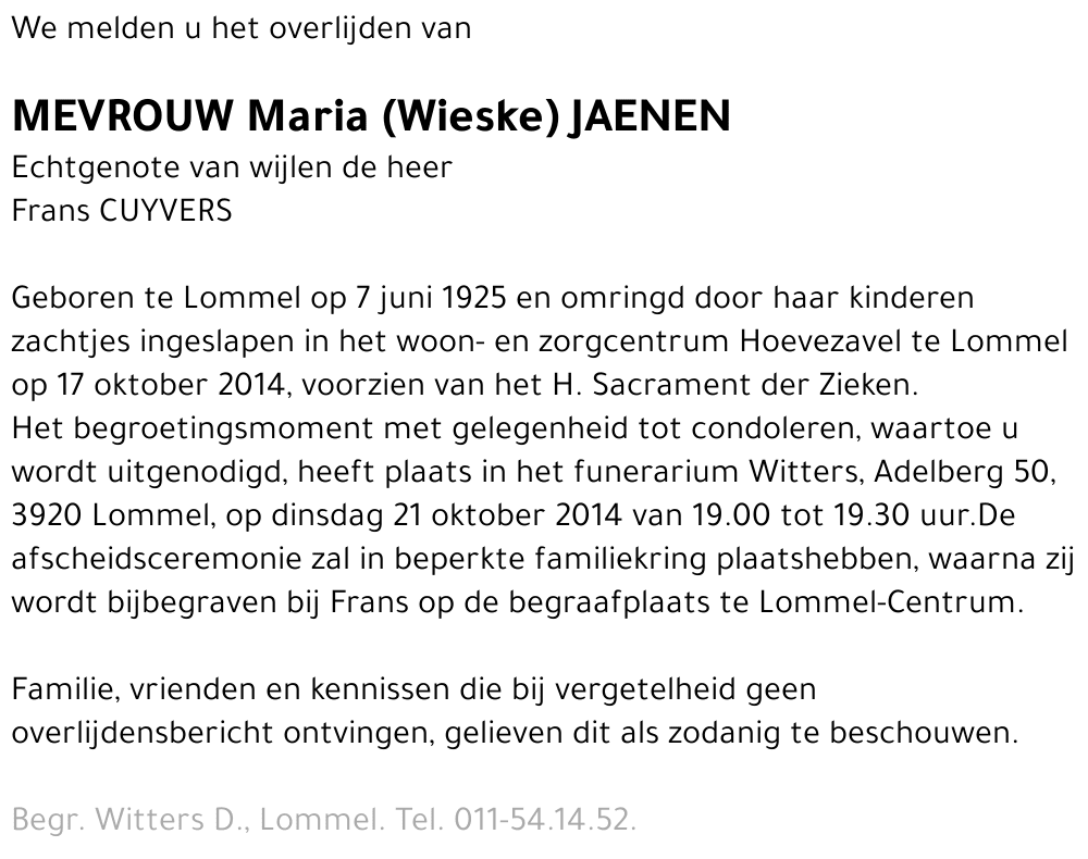 Maria (Wieske) Jaenen