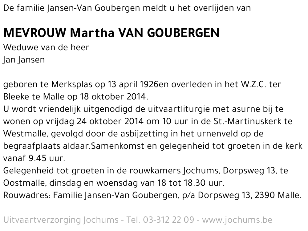 Martha Van Goubergen