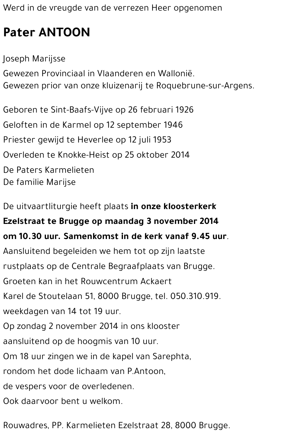 Pater ANTOON Joseph Marijsse