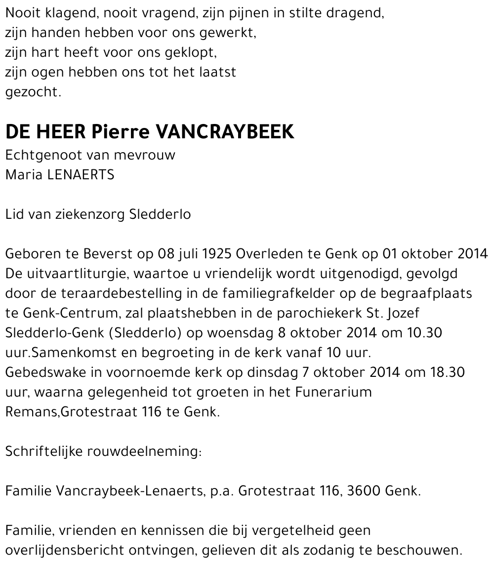 Pierre VANCRAYBEEK