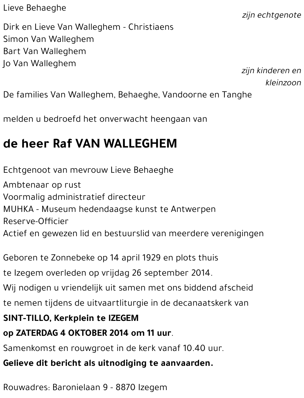 Raf VAN WALLEGHEM