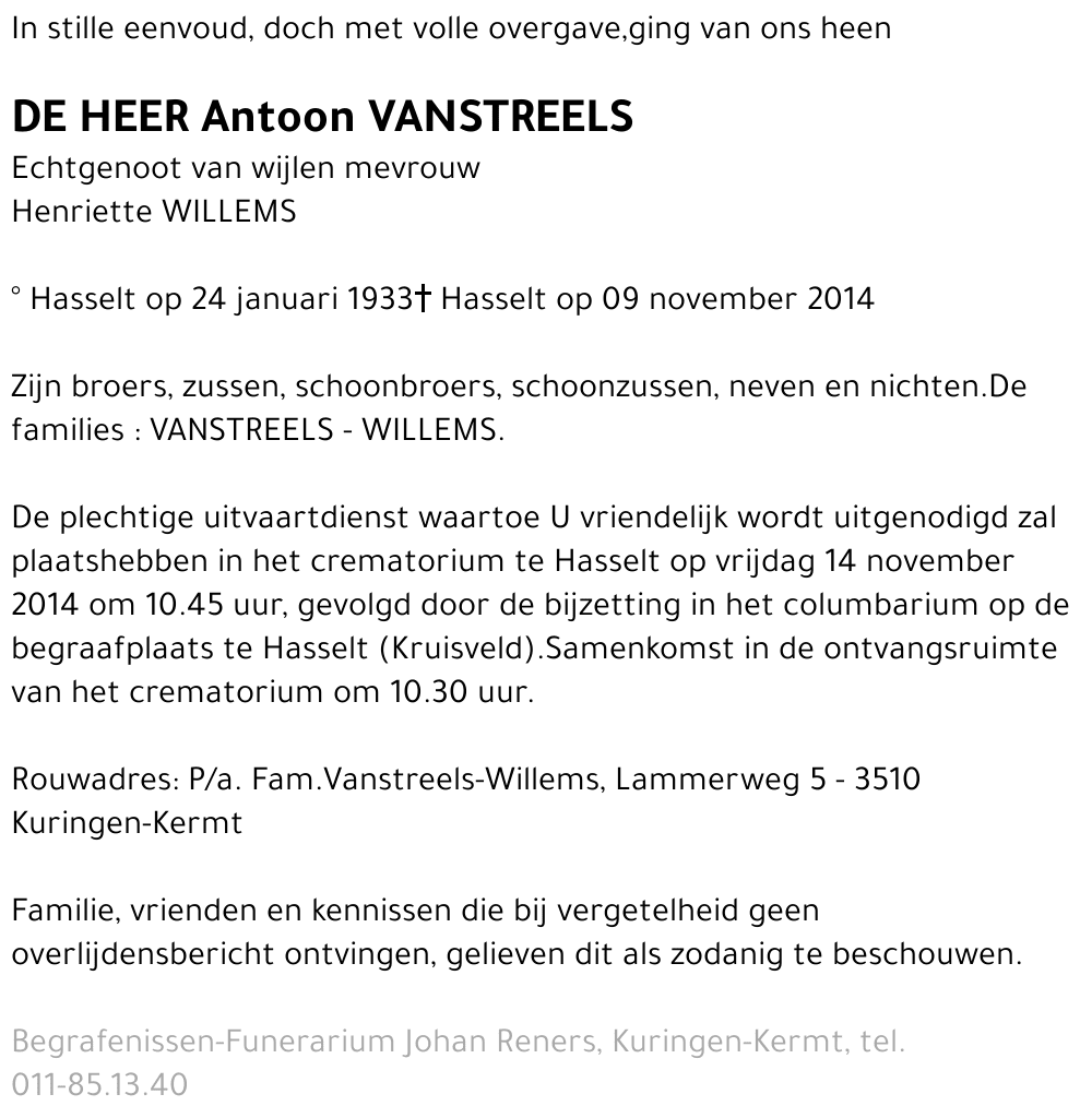 Antoon VANSTREELS