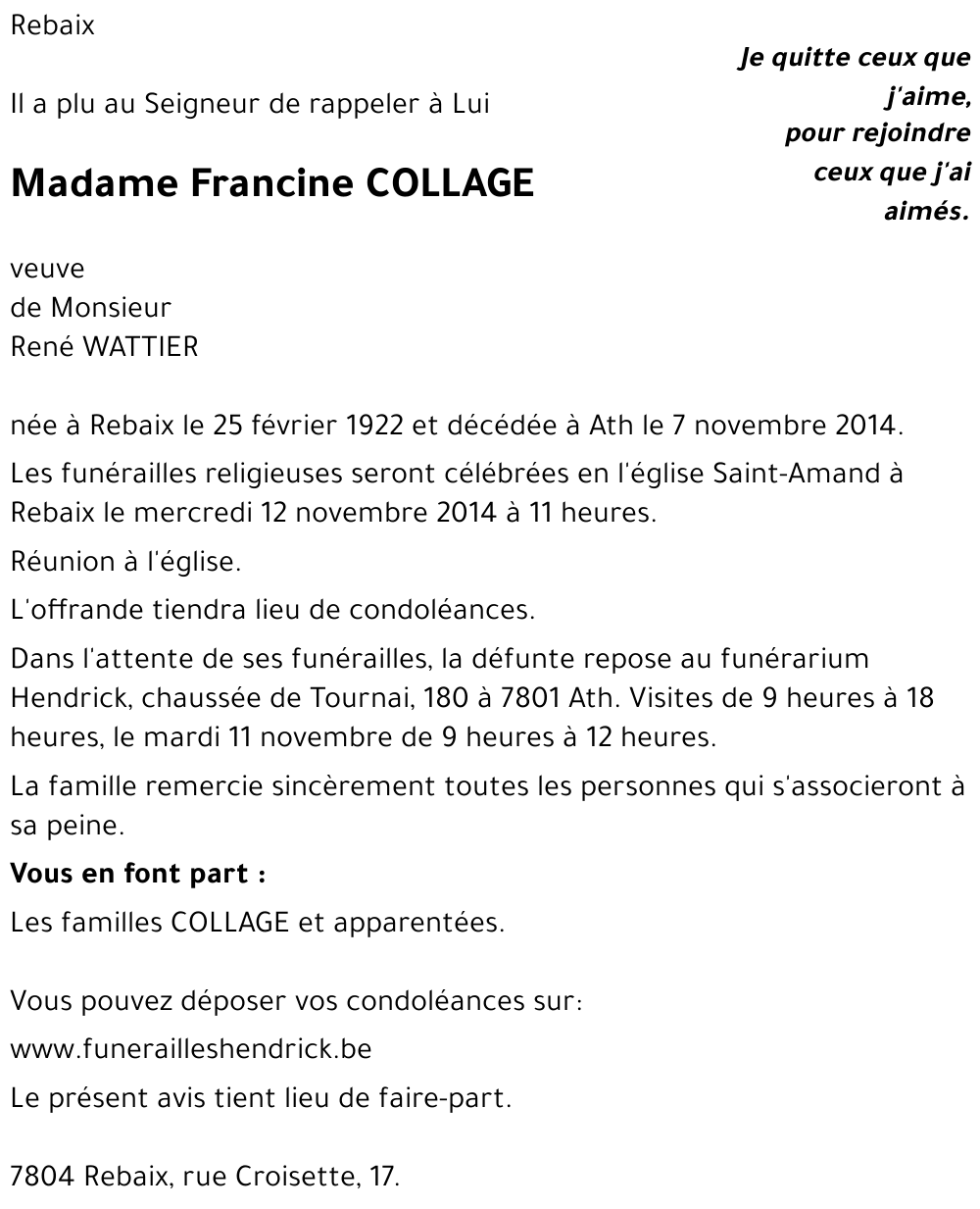 Francine COLLAGE