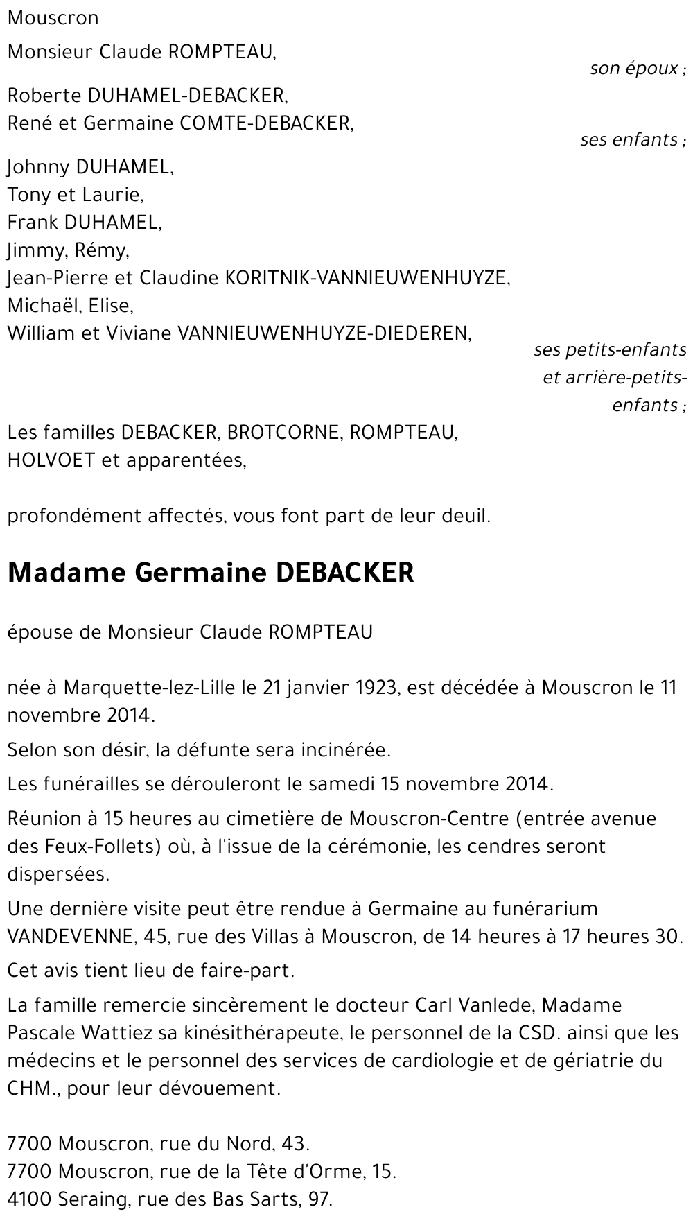 Germaine DEBACKER