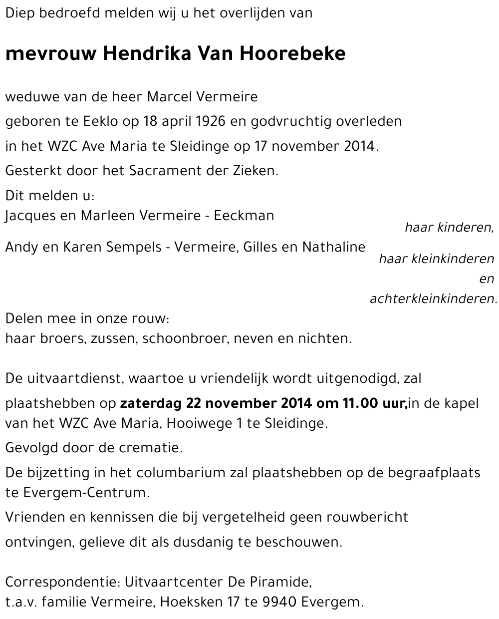 Hendrika Van Hoorebeke