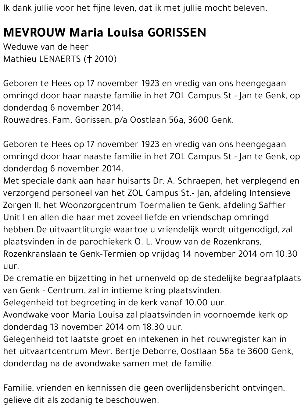 Maria Louisa GORISSEN