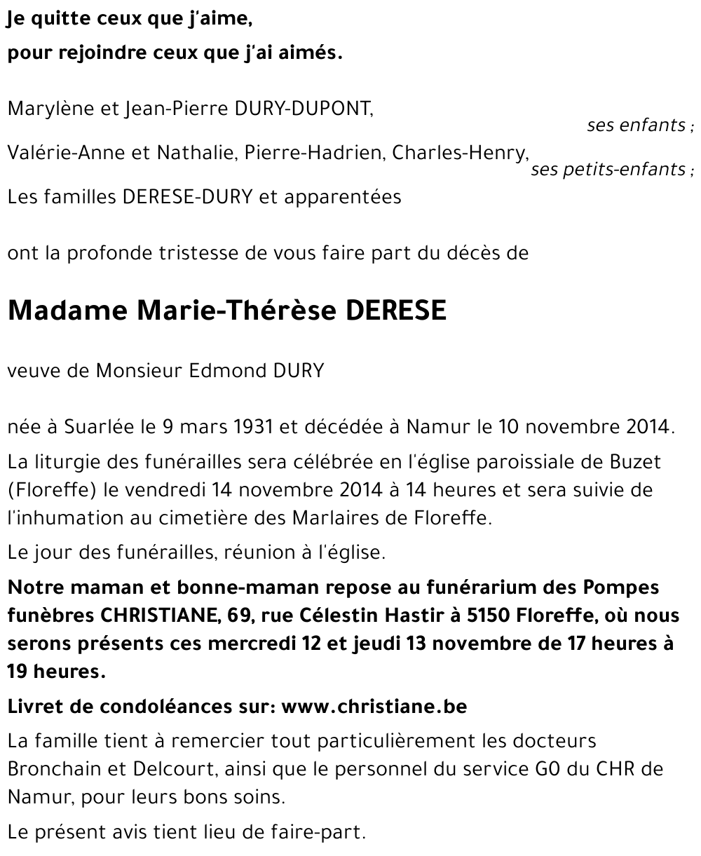 Marie-Thérèse DERESE
