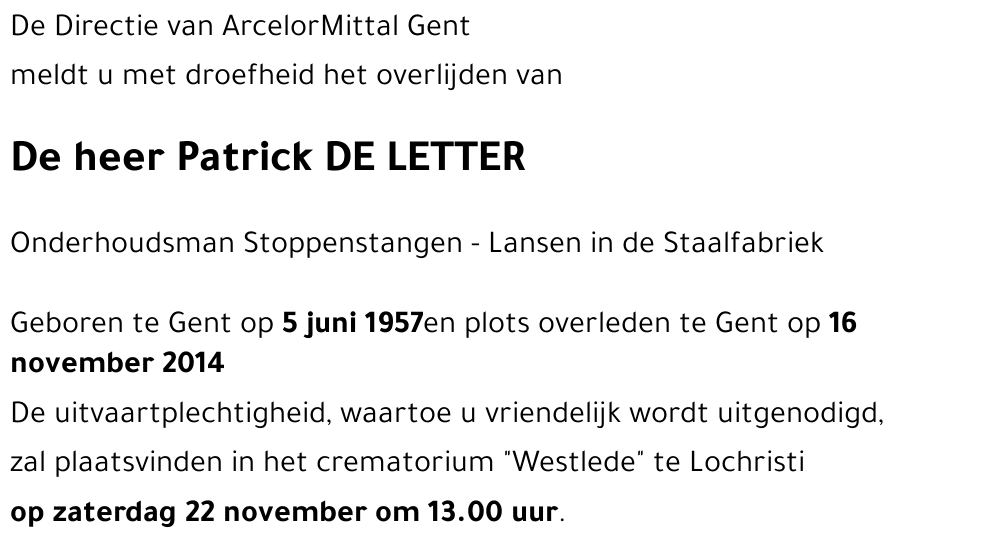 Patrick DE LETTER